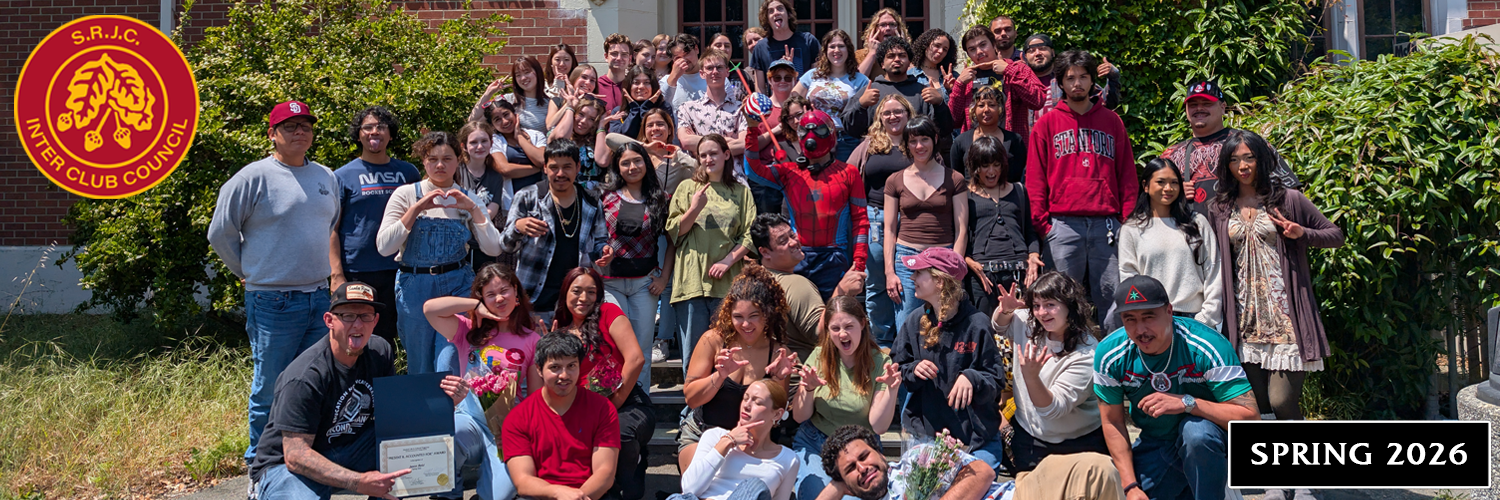 ICC 2026 Spring | Group Picture of the Inter-Club Council members standing together and smiling towards the camera on JC steps outside 