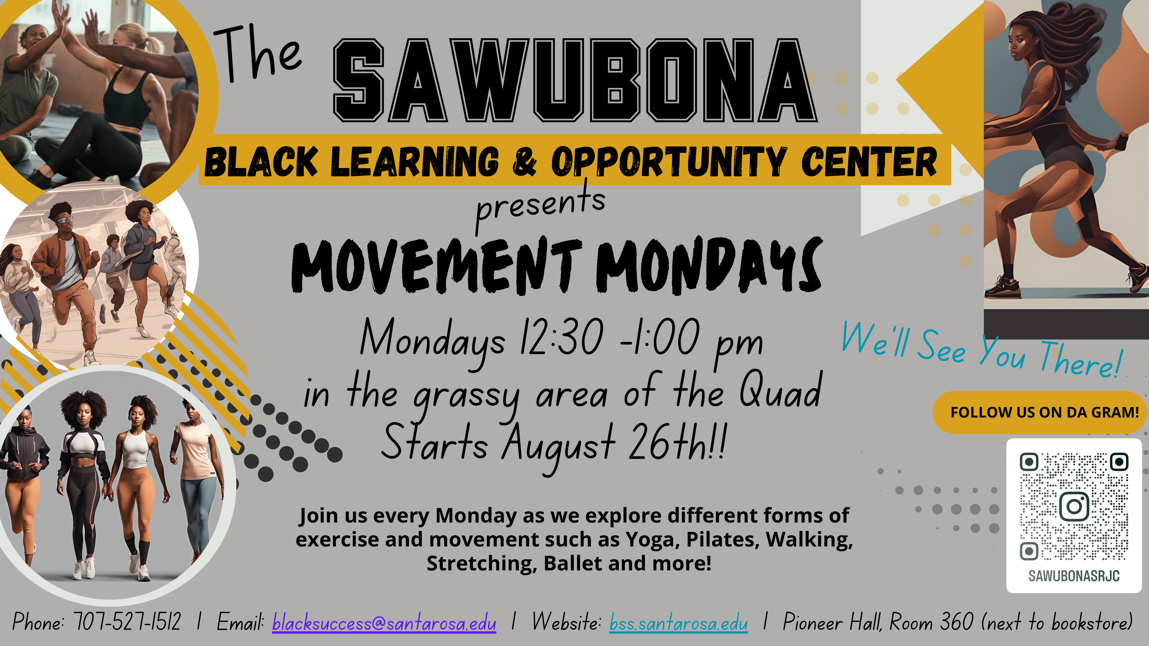 Join us every Monday as we explore different forms of exercise and movement such as Yoga, Pilates, Walking, Stretching, Ballet and more!  
