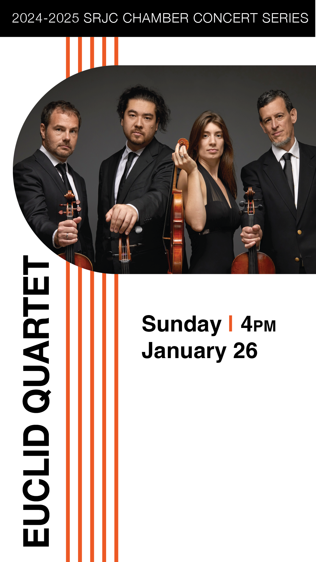 Euclid Quartet. Sunday January 26. 4pm. 2024-25 SRJC Chamber Concert Series